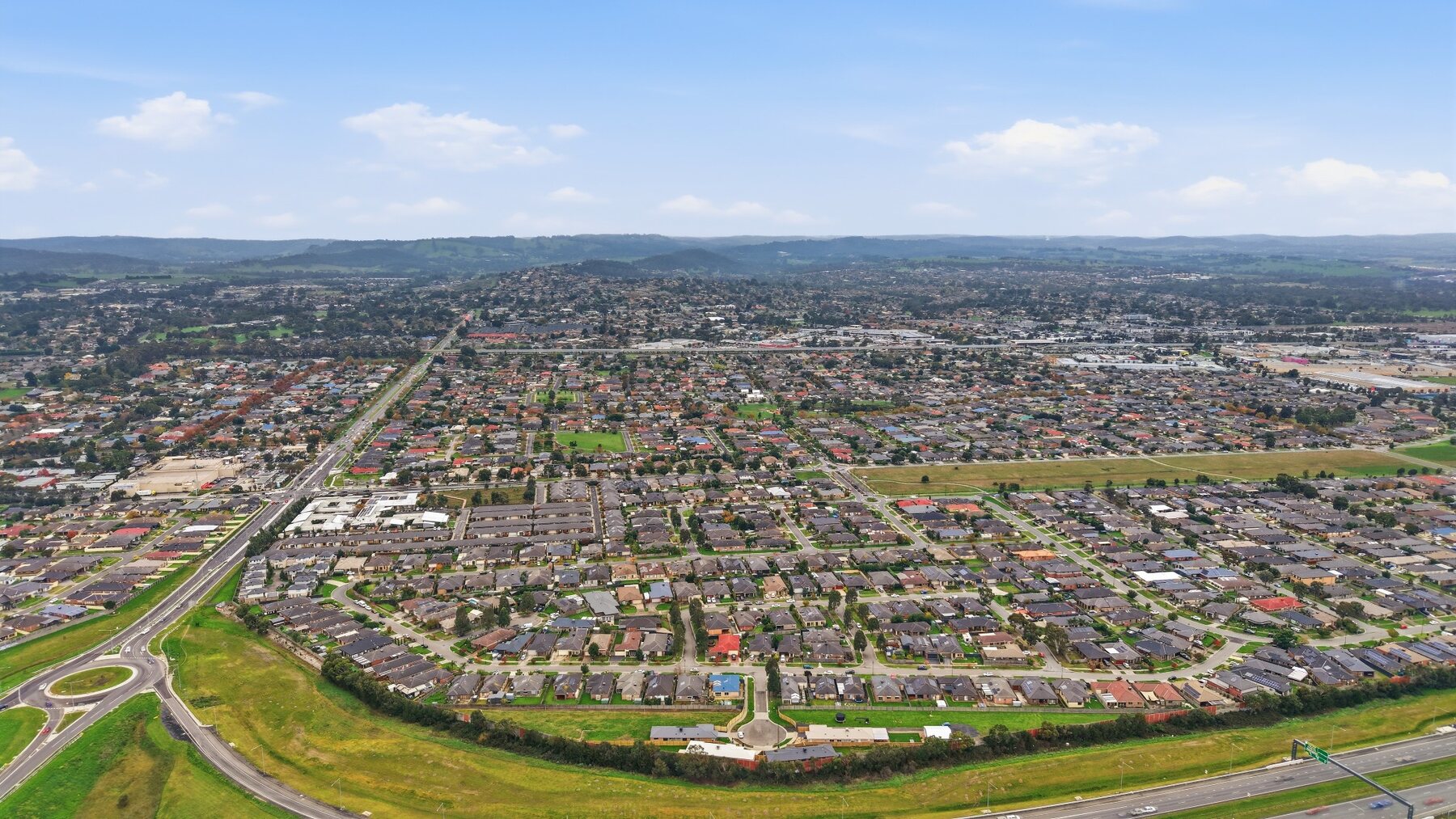 Wide drone panorama over Pakenham